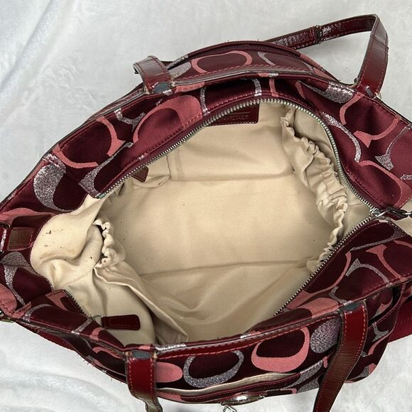 Coach Diaper Bag Maroon Burgundy Silver F20425 with Matching Small Bag - Picture 13 of 16